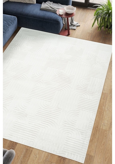 Tropikal Home Bambu Dokulu Modern Desenli Kaymaz Taban Lüx Dört Mevsim Yıkanabilir Halı Yolluk Krem