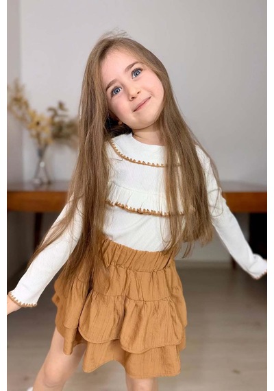 Riccotarz Kız Çocuk Bebe Yaka Göğsü Fırfırlı Fitilli Slim Kazak Üzeri Katkat Pliseli Kahverengi Etekli Takım Kahverengi Riccotarz Kız Çocuk Bebe Yaka Göğsü Fırfırlı Fitilli Slim Kazak Üzeri Katkat Pliseli Kahverengi Etekli Takım Kahverengi