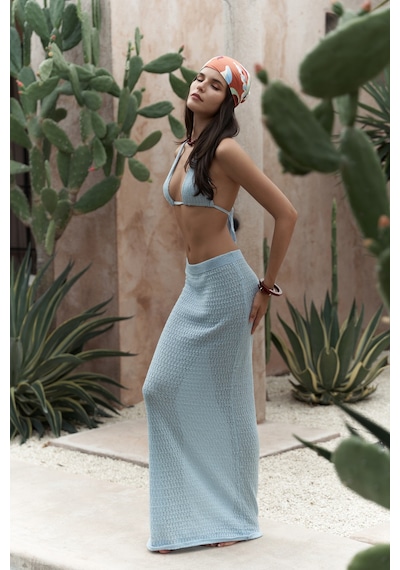 Mai Collection Mai Studios Co. Pangestu Üçgen Mavi Crop Etek Triko Takım mavi