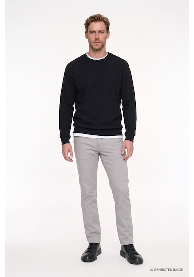 Ac&Co / Altınyıldız Classics  Erkek Sıyah 2 İplik Sıcak Tutan Standart Fit Normal Kesim Bisiklet Yaka Sweatshirt Sıyah Siyah