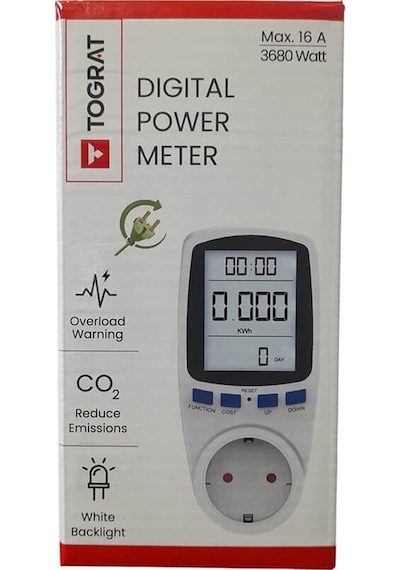 Tograt - Dijital Wattmetre - Priz Tipi - Elektrik Tüketimi Ölçer - 220v 16a 3680w - Işıklı Lcd Ekran