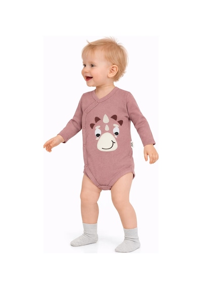 Civil Baby Dinozor Nakışlı 1-9 Ay Çıtçıtlı Badi - Kahverengi