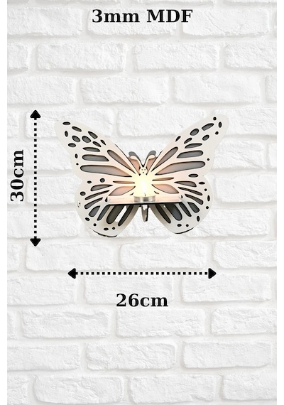 Raflı Kelebek 3'lü Beyaz Mdf Duvar Dekorasyon Lazer Kesim Her Biri 30x26 Cm -