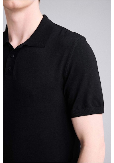 DeFacto Standart Fit Polo Yaka Kısa Kollu Siyah Triko Tişört E3241AX25SPBK27