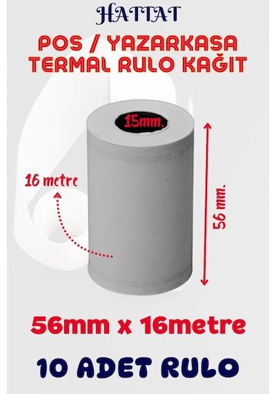 Hattat Termal Pos Rulo 10 Adet Rulo 56 MM x 16 M