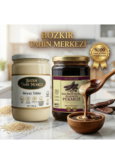 Bozkır Tahin Merkezi Doğal Beyaz Tahin 600gr- Keçiboynuzu Köy Pekmezi 800gr Doğal&katkısız