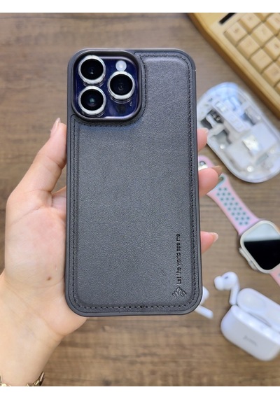 Apple iPhone 14 Pro Max Uyumlu Premium Deri Dokulu Darbelere Karşı Dayanıklı Nazal Silikon Kılıf Siyah