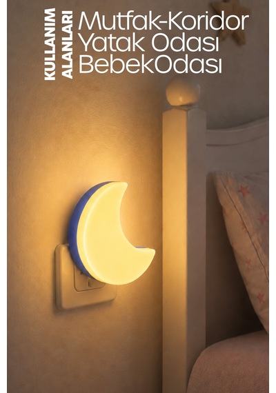 Yarım Ay Gece Lambası On/off Tuşlu Koridor Hol Işığı Uyuma Işığı Sarı K6975