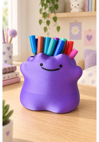 Cute Ditto Kalemlik Kız Çocuk Odası Dekoratif Masa Üstü Kalemlik Parlak Mor