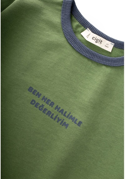 Cigit Geniş Kesim Mevsimlik Uzun Kollu T-shirt 2-8 Yaş Yağ Yeşili