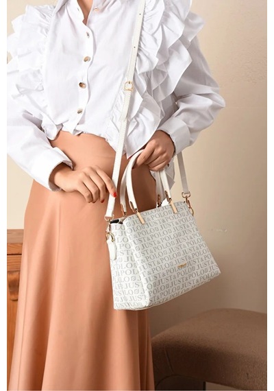 Just Polo Kadın Baskılı Ayarlanabilir Askılı Shopper El & Omuz Çantası Shoulder Bag Beyaz