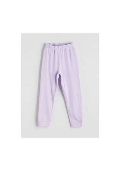 LC Waikiki Bisiklet Yaka Kız Çocuk Pijama Takım 2'li W5 Lılac