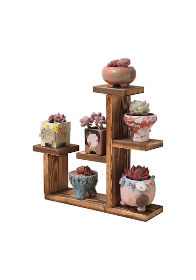 Ahşap Sukulent Ve Çiçek Standı - 5 Bölmeli Dekoratif Masaüstü Saksı Rafı - 25x25 Cm Kahverengi