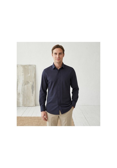 Yusaytr Slim Fit Uzun Kollu Pamuklu Gizli Düğme Yakalı Oxford Gömlek Lacivert Lacivert