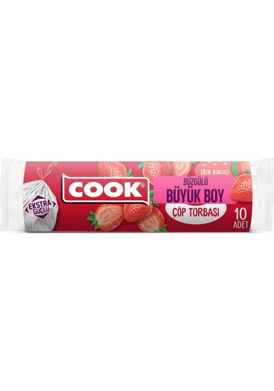 Büzgülü Kokulu Çöp Torbası, Büyük Boy, Çilek Kokulu, 10 Adet/rulo