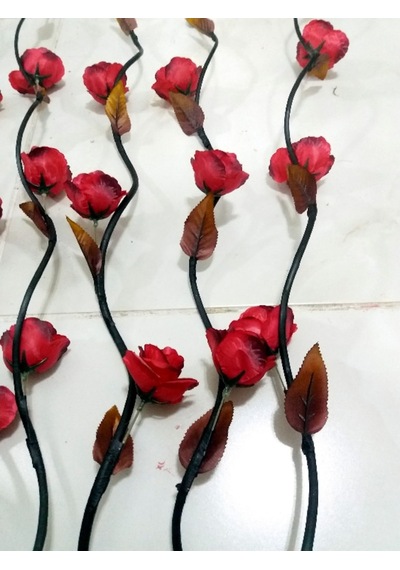 5 Adet 160Cm Kırmızı 15 Çiçekli 5 Tomurcuklu Siyah Uzun Dal