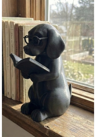 Kitap Okuyan Köpek Biblo Gözlüklü Dekoratif 3d Baskı Masa & Kitaplık Süsü