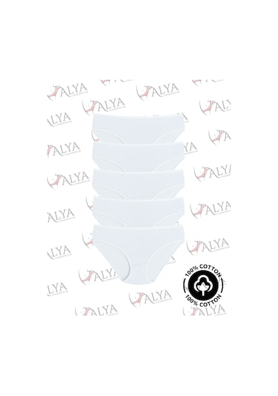 Alya Underwear %100 Pamuklu Kadın Külot Normal Bel Yükseklikli Jakarlı Kalp Desenli Kumaş Slip Beyaz