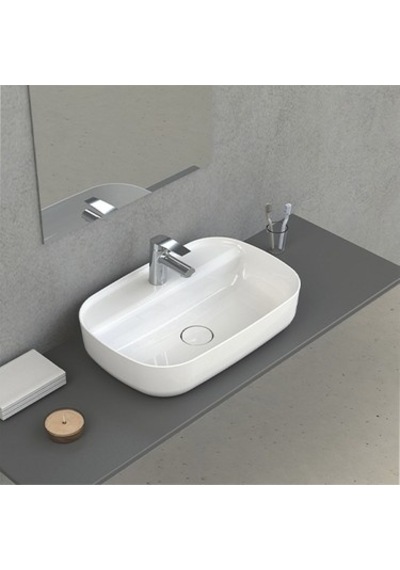 60 Cm Beyaz Tezgah Üstü Lavabo, Seramik Modern Tasarım 508 Yeşil