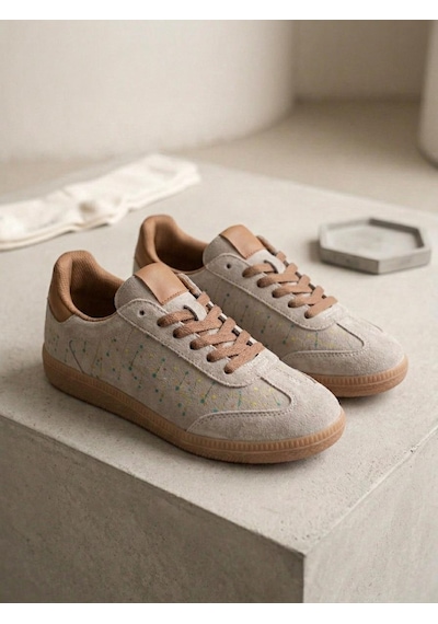 Venüs 2609922k Kadın Hakiki Deri Süet Desenli Sneaker Ayakkabı Taş