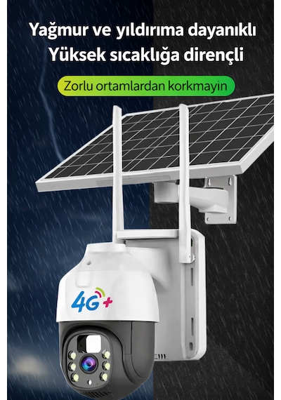 Güneş Enerjili 4g/wifi 360 Akıllı Güvenlik Kamerası Kablosuz, Gece Görüşlü, Hareket Sensörlü, Çift Yönlü Sesli