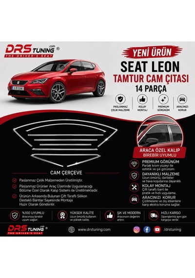 Seat Leon 2013 - 2020 Krom Cam Çerçevesi 14 Parça