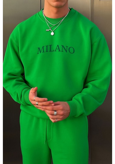 Benroma 3 İplik Penye Milano Baskılı Unisex Sweatshırt Çok Renkli