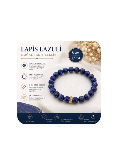 Lapis Lazuli Doğal Taş Bileklik 8 Mm 17 Cm Lacivert Lacivert