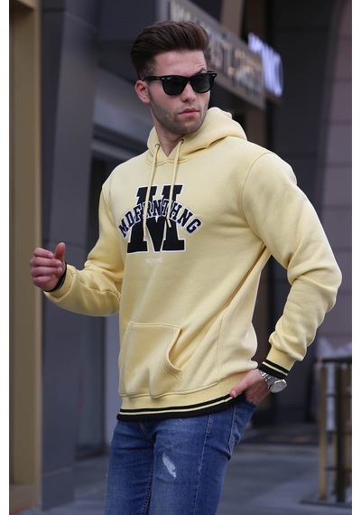 Madmext Sarı Nakışlı Kapüşonlu Sweatshirt 6012 Sarı