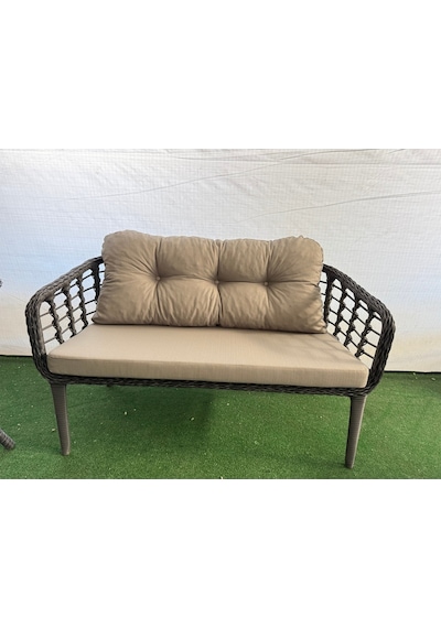 Tu Tienda Kartepe 2 1 1 Sehpa 60 90 Rattan Bahçe Balkon Takimi,antrasit Rattan/gri Kumaş Gri