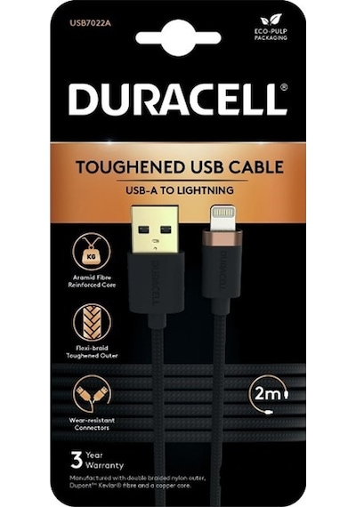 Duracell Apple Uyumlu iOS MFI Sertifikalı 2M USB-A to Lightning Şarj Kablosu