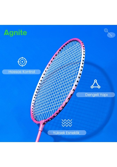 Agnıte Demir Alaşımlı Badminton Raketi 2 Top Dahil Dayanıklı Hafif Gövde Pembe