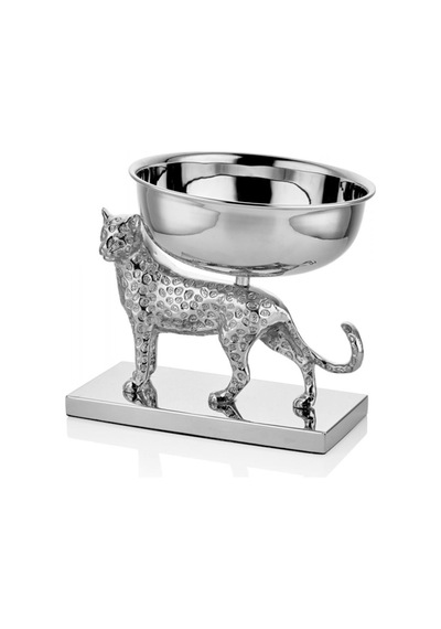 Lamedore Jagger Parlak Gümüş Jaguar Figürlü Dekoratif Kase 26x18x19 Cm
