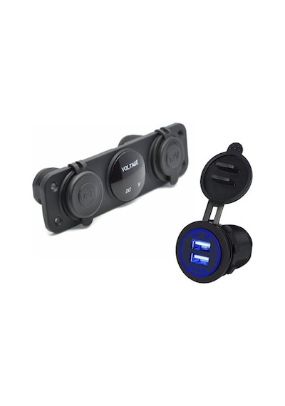 Usb Voltmetre Şarj Soketi 3'Lü Set Tekne Karavan Usb Seti