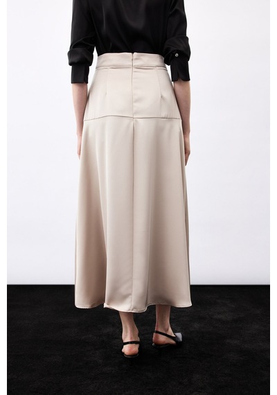 Sateen Yüksek Bel Saten Etek - Vizon-136787 Vizon