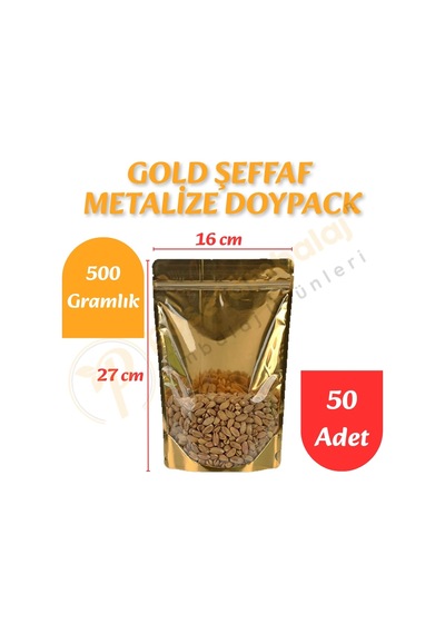 Gold Şeffaf Metalize Doypack 16x27x8 Cm 50 Adet