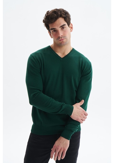 AR-MA Arma Erkek Slim Fit Likralı Pamuklu Örme V Yaka Triko Kazak K0kro0854 Yeşil
