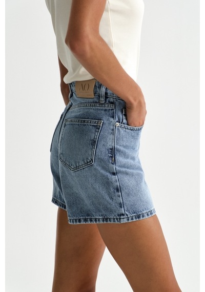 Açelyaokcu Premium Kaida Denim Midi Şort Mavi
