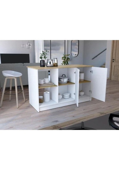Bengi Mutfak Adası - Antrasit-150 Cm-oturma Alanlı-masa Beyaz