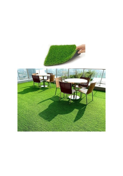 Valeryhome Vl Dekoratif Premium Kalite Suni Balkon Bahçe Kaymaz Taban Çim Halı 7 Mm Yeşil