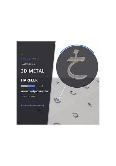 3d Metal Arapça Klavye Stickerı Gümüş Renk Harf Etiketi