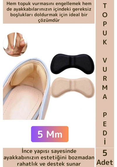 Gündelik Konforlu İnce Yumuşak Ayak Topuk Vurma Önleyici Boşluk Doldurma Daraltma Pedi 5 Mm 5 Adet