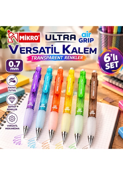 Mikro Transparent Ultra Aır Grıp Versatil Kalem 0.7 6'lı Set