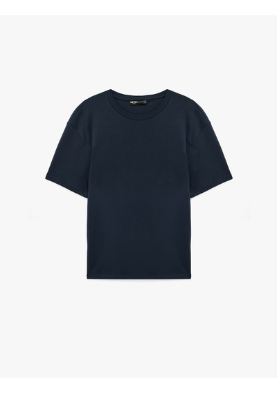 Koton Pamuklu Bisiklet Yaka Kısa Kollu Basic Oversize Tişört Lacivert 7wam10086mk