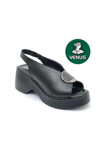 Venüs Sigma Hakiki Deri Comfort Ortopedik Kadın Sandalet Siyah