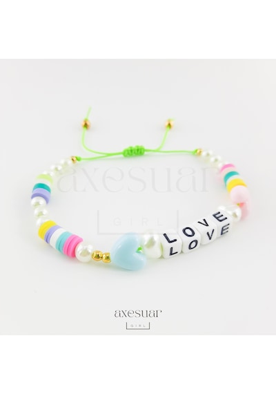 Axesuargirl Love Harf Yazılı Fimo ve İnci Boncuklu Bileklik Çok Renkli