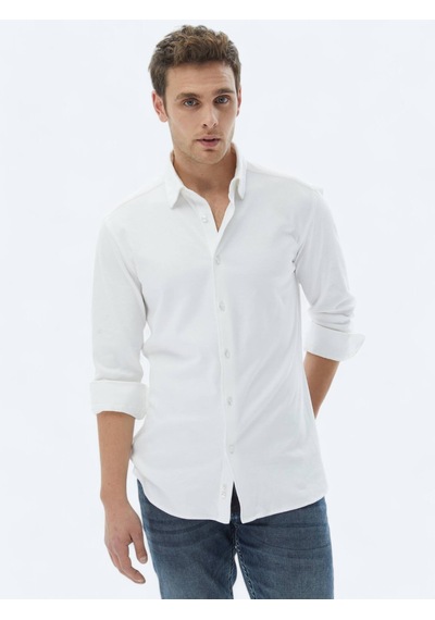 Beyaz Düz Regular Fit Dokuma Casual %100 Pamuk Gömlek Beyaz