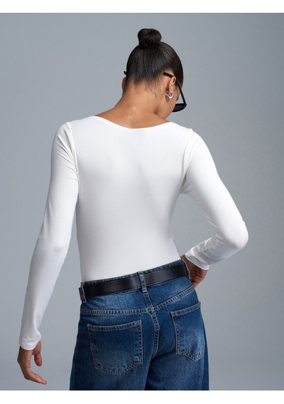 Dilvin 32549 Kayık Yaka Bodysuit-ekru Ekru