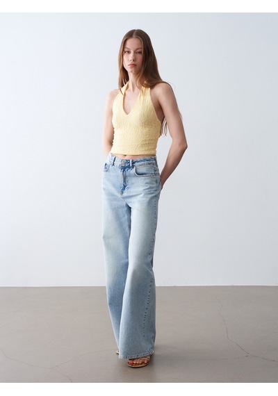 Dilvin 32690 Halter Yaka Dantel Detaylı Top-açık Sarı