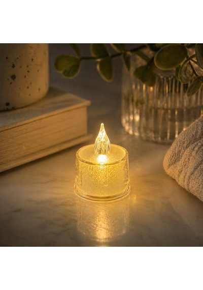 Led Dekoratif Mum Sarı Işık Alev Efektli Tealight Gece Lambası Tekli Beyaz